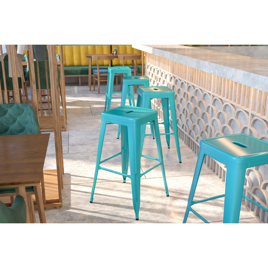 BLNK Kai Commercial Backless Indoor-Outdoor Bar Stool - Crystal Teal/Blue