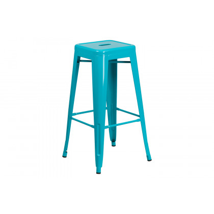 BLNK Kai Commercial Backless Indoor-Outdoor Bar Stool - Crystal Teal/Blue
