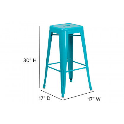 BLNK Kai Commercial Backless Indoor-Outdoor Bar Stool - Crystal Teal/Blue