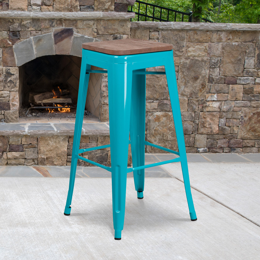 BLNK - Murray Backless Bar Stool with Square Wood Seat
