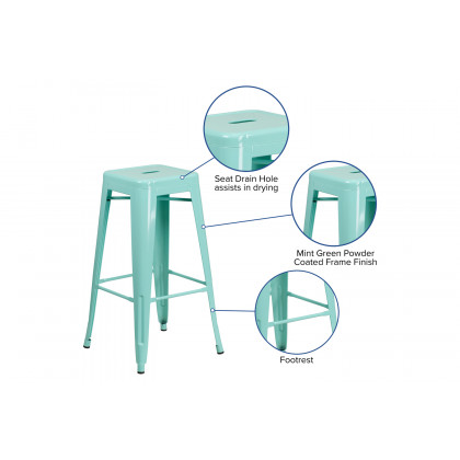 BLNK Kai Commercial Backless Indoor-Outdoor Bar Stool - Mint Green