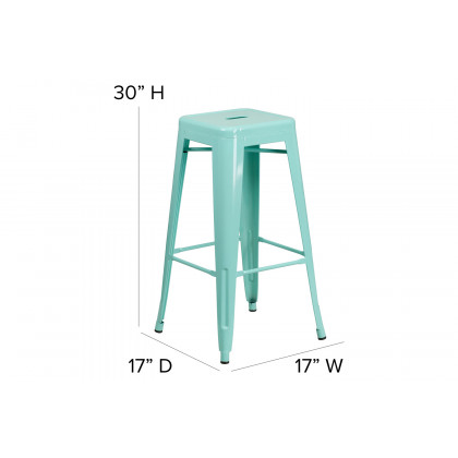 BLNK Kai Commercial Backless Indoor-Outdoor Bar Stool - Mint Green