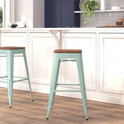 BLNK - Murray Backless Bar Stool with Square Wood Seat