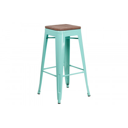 BLNK Murray Backless Bar Stool with Square Wood Seat - Mint Green