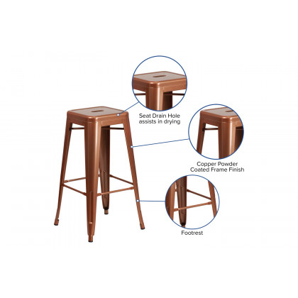 BLNK Kai Commercial Backless Indoor-Outdoor Bar Stool - Copper