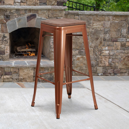 BLNK - Murray Backless Bar Stool with Square Wood Seat