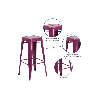 BLNK Kai Commercial Backless Indoor-Outdoor Bar Stool - Purple