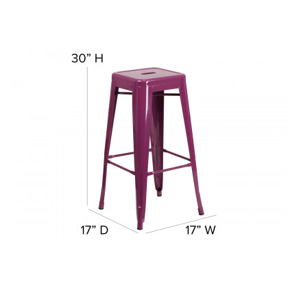 BLNK Kai Commercial Backless Indoor-Outdoor Bar Stool - Purple