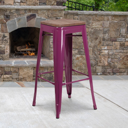 BLNK - Murray Backless Bar Stool with Square Wood Seat