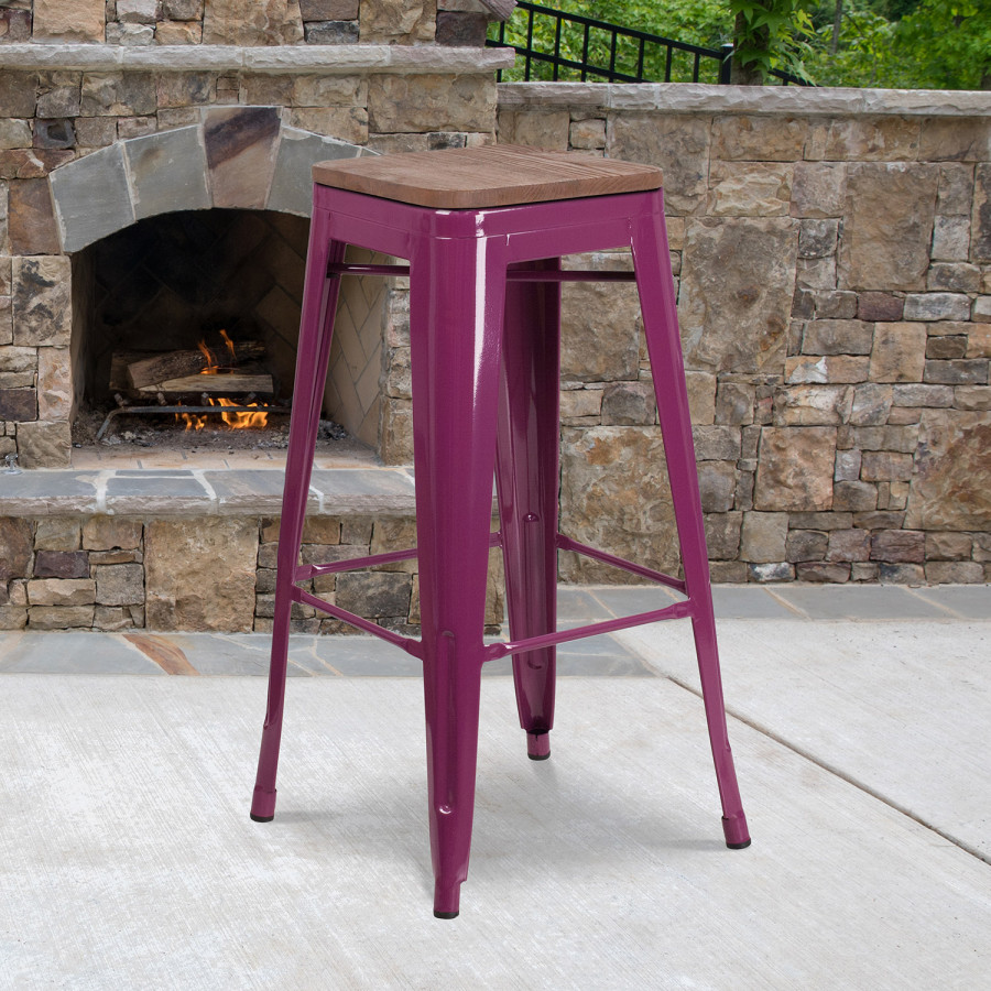 BLNK Murray Backless Bar Stool with Square Wood Seat - Purple