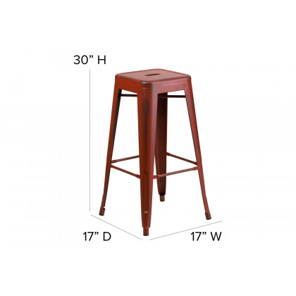 BLNK Kai Commercial Metal Backless Distressed Indoor-Outdoor Bar Stool - Kelly Red