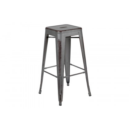 BLNK Kai Commercial Metal Backless Distressed Indoor-Outdoor Bar Stool - Silver Gray
