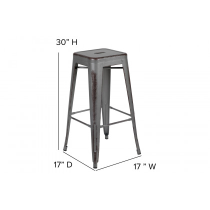 BLNK Kai Commercial Metal Backless Distressed Indoor-Outdoor Bar Stool - Silver Gray