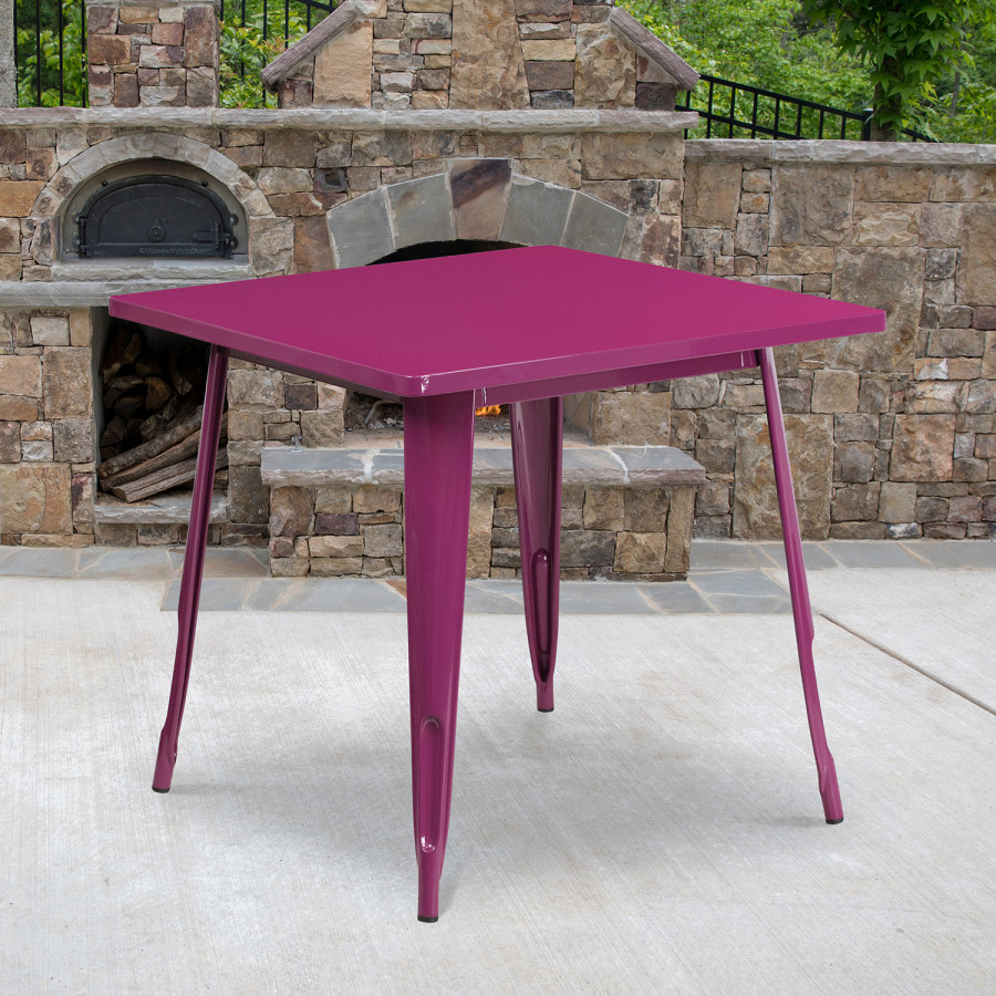 BLNK Felix Commercial Square Metal Indoor-Outdoor Table - Purple