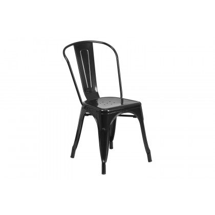 BLNK Foster Commercial Square Metal Indoor-Outdoor Table Set with 4 Stack Chairs - Black