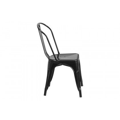 BLNK Foster Commercial Square Metal Indoor-Outdoor Table Set with 4 Stack Chairs - Black
