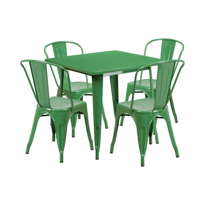 BLNK - Foster Commercial Square Metal Indoor-Outdoor Table Set with 4 Stack Chairs