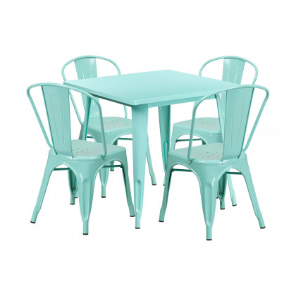 BLNK - Foster Commercial Square Metal Indoor-Outdoor Table Set with 4 Stack Chairs