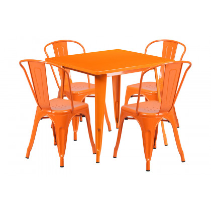 BLNK - Foster Commercial Square Metal Indoor-Outdoor Table Set with 4 Stack Chairs