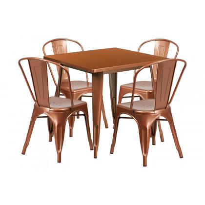 BLNK - Foster Commercial Square Metal Indoor-Outdoor Table Set with 4 Stack Chairs