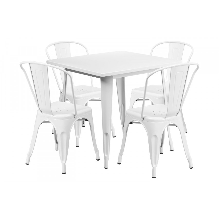 BLNK - Foster Commercial Square Metal Indoor-Outdoor Table Set with 4 Stack Chairs