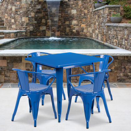 BLNK - Grady Commercial Square Metal Indoor-Outdoor Table Set with 4 Arm Chairs