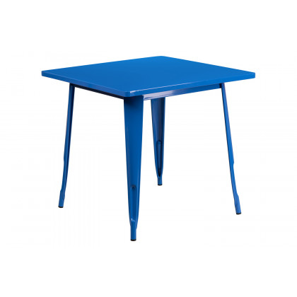 BLNK Grady Commercial Square Metal Indoor-Outdoor Table Set with 4 Arm Chairs - Blue