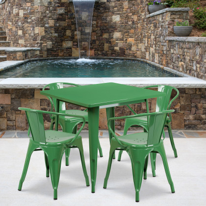 BLNK - Grady Commercial Square Metal Indoor-Outdoor Table Set with 4 Arm Chairs