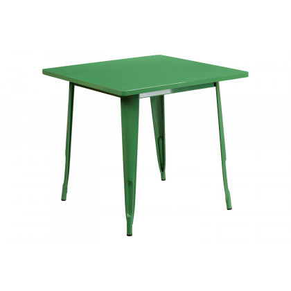 BLNK Grady Commercial Square Metal Indoor-Outdoor Table Set with 4 Arm Chairs - Green