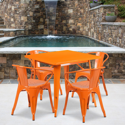 BLNK - Grady Commercial Square Metal Indoor-Outdoor Table Set with 4 Arm Chairs
