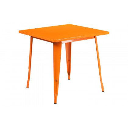 BLNK Grady Commercial Square Metal Indoor-Outdoor Table Set with 4 Arm Chairs - Orange