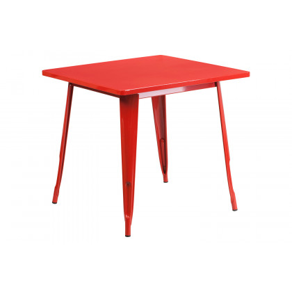 BLNK Grady Commercial Square Metal Indoor-Outdoor Table Set with 4 Arm Chairs - Red