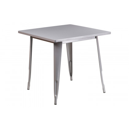 BLNK Grady Commercial Square Metal Indoor-Outdoor Table Set with 4 Arm Chairs - Silver