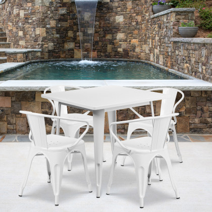 BLNK - Grady Commercial Square Metal Indoor-Outdoor Table Set with 4 Arm Chairs