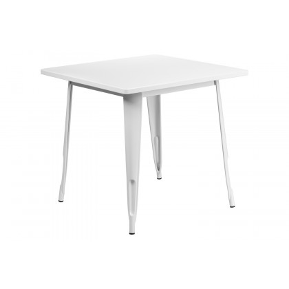 BLNK Grady Commercial Square Metal Indoor-Outdoor Table Set with 4 Arm Chairs - White