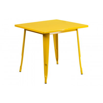 BLNK Grady Commercial Square Metal Indoor-Outdoor Table Set with 4 Arm Chairs - Yellow