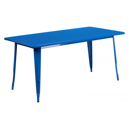 BLNK Darcy Commercial Rectangular Metal Indoor-Outdoor Table Set with 4 Stack Chairs - Blue
