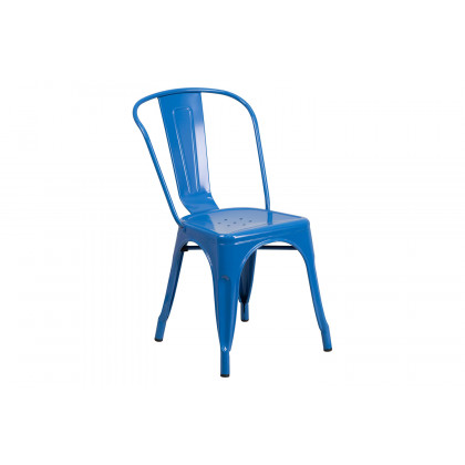 BLNK Darcy Commercial Rectangular Metal Indoor-Outdoor Table Set with 4 Stack Chairs - Blue