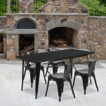 BLNK - Fisher Commercial Rectangular Metal Indoor-Outdoor Table Set with 4 Arm Chairs