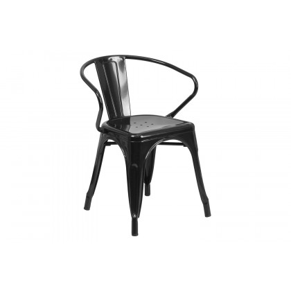 BLNK Fisher Commercial Rectangular Metal Indoor-Outdoor Table Set with 4 Arm Chairs - Black