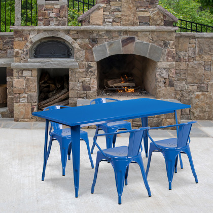 BLNK - Fisher Commercial Rectangular Metal Indoor-Outdoor Table Set with 4 Arm Chairs