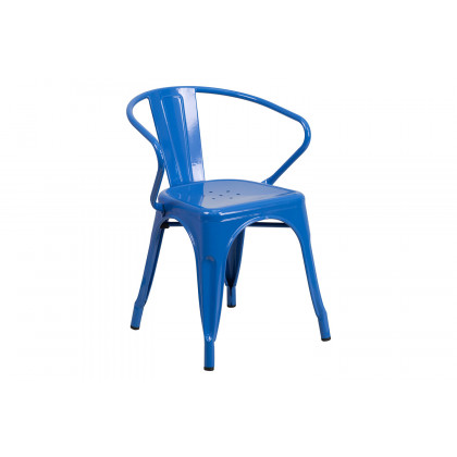 BLNK Fisher Commercial Rectangular Metal Indoor-Outdoor Table Set with 4 Arm Chairs - Blue