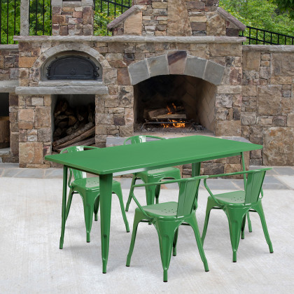BLNK - Fisher Commercial Rectangular Metal Indoor-Outdoor Table Set with 4 Arm Chairs