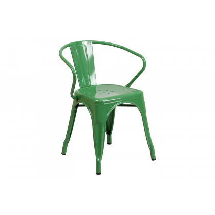 BLNK Fisher Commercial Rectangular Metal Indoor-Outdoor Table Set with 4 Arm Chairs - Green