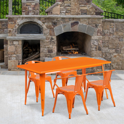 BLNK - Fisher Commercial Rectangular Metal Indoor-Outdoor Table Set with 4 Arm Chairs