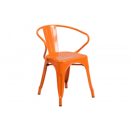 BLNK Fisher Commercial Rectangular Metal Indoor-Outdoor Table Set with 4 Arm Chairs - Orange