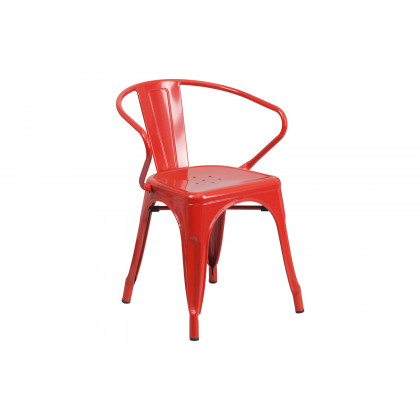 BLNK Fisher Commercial Rectangular Metal Indoor-Outdoor Table Set with 4 Arm Chairs - Red