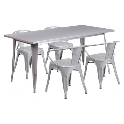BLNK - Fisher Commercial Rectangular Metal Indoor-Outdoor Table Set with 4 Arm Chairs