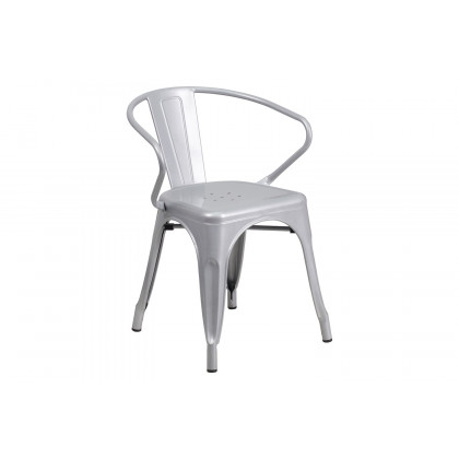 BLNK Fisher Commercial Rectangular Metal Indoor-Outdoor Table Set with 4 Arm Chairs - Silver