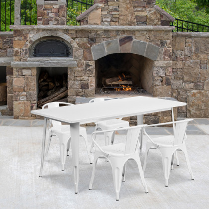 BLNK - Fisher Commercial Rectangular Metal Indoor-Outdoor Table Set with 4 Arm Chairs